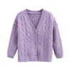 Girls Purple Sweater Autumn Winter Kids Knitted Cardigan Tops Fashion All-match Outerwear Children's Clothing 10 12 13 Year Coat 211106