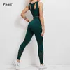2 Piece Sports Gym Set Women Seamless Yoga Workout Clothes Suit Fitness Bra High Waist Leggings wear 210802