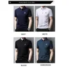 BROWON ZOMER T-shirt voor Mannen Borduurwerk Korte Mouw Soft Adem Tops Fit Turn-Down Smart Casual Werkkleding 210629