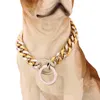 Классическая серебряная цепочка для домашних животных ошейники 15 мм Золотой дизайнерский ошейник для собак Куба из нержавеющей стали домашних животных ожерелье