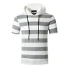 Men's T-Shirts Striped T Shirt Men Workout Casual Muscle Shirts Mens Hooded Oversized Hip Hop Tee Summer Harajuku Patchwork Tops