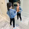 Jackets Girls Fall Fashion Denim Children Clothes Single-breasted Lapel Beading Casual Toddler Girl Spring Girly Outerwear