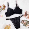 2 pièces Bikinis Set Lettre Sexy Bras Sous-vêtements Femmes Ensembles Rose Confort Push Up Plus Taille Soutien-gorge Panty Lingerie Ensemble 211104