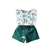 Odzież dla dzieci Dziewczyny Stroje Dzieci Floral Print Wzburzyć Rękaw Topy + Szorty 2 Sztuk / Set 2020 Summer Sweet Cute Baby Odzież Zestawy Z0360 52 Y2