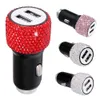 Fashion New Dual USB Car Charger Bling Strass fatti a mano Decorazioni per auto in cristallo per decorazioni per auto a ricarica rapida 5 colori