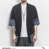 Mrgoldenbowl bawełniana lniana koszulka Kurtki męskie Chiński Streetwear Kimono Coat Cardigan Plus Rozmiar 211217