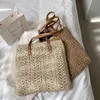 Kvadrat Hollow Straw Beach Bag handgjorda vävda axelväskor Raffia Rattan Shopping Travel Pack Bohemian Summer Vacation Casual Tote