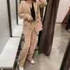 Women Suit Autumn Fashion Double Breasted Blazer and Full Length Pant Modern Lady 2 Pieces Set 210602