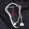 Fashion 2 Layers Pearls Geometric Pendants Necklaces For Women Gold Metal Snake Chain Necklace New Design Jewelry Gift