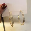 Golden Round Crystal Hoop Earrings for Women Bijoux Geometric Rhinestones Earrings Statement Jewelry Party Gifts