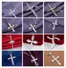 plating 925 Silver Cross Pendant Necklace Fashion Jewelry Christmas Gift mixed order Multi style 15pcs/lot