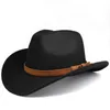 Brede randhoeden etnische stijl cowboy hoed mode chic unisex effen kleur jazz met stiervormige decor western