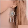 Dangle & Chandelier Earrings Jewelry Ancient Sier Dream Catcher Feather Tassel Charm Pendant Fashion Vintage Creative Women Ladies Friend Dr