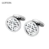 Lepton argent couleur croisés bouton de manchette en acier inoxydable rond boutons de manchette pour hommes cadeau mariage marié affaires boutons de manchette Gemelos