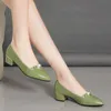 Sandalet Kadınlar Moda Tatlı Yeşil Konfor Bahar Oymak Meydan Topuk Üzerinde Kayma Bayan Rahat Siyah Ofis Yüksek Ayakkabı Pompalar