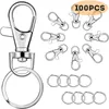 Krokar skenor 100pcs nyckel krok lås hummer 360 graders rotation med hoppa ringar Zinc Alloy Keychain DIY smycken gör tillbehör