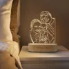 Luce notturna 3D personalizzata USB Base in legno Lampada da notte per atmosfera fai-da-te per matrimonio Regalo di Natale Vacanze Testo personalizzato Foto