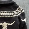 E-BAIHUI Printed Male Cardigans Knitted High Street Men's Winter Sweater Warm Thicken Casual Loose Men's Coat Christmas Knitwear