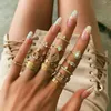 S2587 Fashion Jewelry Knuckle Ring Set Rhinestone Crown Flower Stacking Rings Midi Rings 15pcs/set