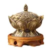 Home Bruciatore di incenso fiore di loto Buddismo Porta Buddha Mini incensiere in ottone in legno di sandalo Decorazione artigianale in metallo