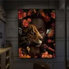 African Art Black Woman Tiger Rose Bird Oil Painting on Canvas Cuadros Posters and Prints Wall Art Picture for Living Room Decor