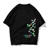 Oversize T Shirt Hommes Streetwear Harajuku Réfléchissant Papillon Tshirt À Manches Courtes Coton Lâche HipHop T-Shirt Plus La Taille 210527