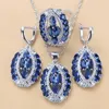 Conjuntos de joyería grande para boda, accesorios de moda para mujer, collar y pendientes de circón azul, conjuntos de anillos, joyería de 6 colores H1022