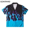 Gonthwid Hawaiian Beach T Shirts Hip Hop Fire Flame Casual Button Shirt Mens Sommar Fashion Short Sleeve Holiday Party Blouse Toppar 210721