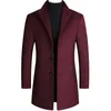 Manteau d'hiver en tweed d'âge moyen pour homme en laine mélangée et coupe-vent long et épais en coton noir bordeaux