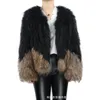 Gilet da donna Style Natural Raccoon Jacket Cappotto da donna in vera pelliccia lavorata a maglia W Hit Color Girocollo Warm Giacca Donna In Pelle Vera