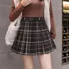 Kvinnors pläterad ull A-Line Mini Skirt Hög midja med foder Kvinna Kort Kjolar Vinter Höstflickor Preppy Style 210629