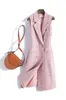 Gilet da donna 2022 Autunno Inverno Moda Donna Gilet scozzese rosa Casual Doppio petto Gilet lungo senza maniche Slim Lady JC435