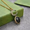 Vintage Diamond Pendant Necklaces Double Letter Rhinestone Necklace Women Metal Chain Pendants Jewelry With Gift Box