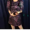 Haute qualité Vintage violet léopard court manches bouffantes col rond printemps mini robe femmes vêtements 210603