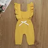 Kids Casual Jumpsuits Solid Colors Square Collar Jumpsuit Lacing Ruffler Onesies Infant Toddler Baby Clothes Vetements Bebe 0621039732381