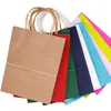 Air Shipping! 10 Colors Blank Shopping Bags Handle Kraft Paper Sacks Multifunction Soft Paper Bag Festival Gift Packaging Bag A12