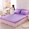 Bed Skirt Quilted Bedcover princess Ruffle Lace Fitted Sheet Floral Bedspread Home Bedding Bedspreads Sheet Pink Decor +2Pcs Pillowcases