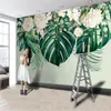 Пользовательские 3D цветы обои нежные цветы и зеленый нависающие большие листья красивые пейзажи дома декор живописи росписи обои