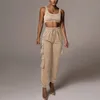 Women Tracksuit Sexig Crop Sweatpants Casual Tank Tops Pocket Pants Pullover Elastic Trousers Sportwear Streetwear Outfits 210304