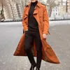 Jaquetas masculinas 2021 Outono Longo Slim Masculino Trench Coat trespassado Lapela Jaqueta estilo ocidental Jaqueta masculina All Match Vento