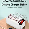 Multi Port Чарджеры Портативный 100W 20 USB Порты Порты телефона Зарядное устройство Станция быстрого зарядки со светодиодным цифровым дисплеем для планшета
