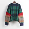 H.SA Women Fall Long Trui Vesten Koreaanse stijl Casual Jas Patchwork Knit Jas V-hals Plaid Winter Warm Dikke Jas 210716