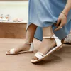 Meotina Kadın Ayakkabı Yaz Sandalet Doğal Hakiki Deri Düz Ayakkabı Toka Açık Burun Ayak Bileği Kayışı Sandalet Kadın Büyük Boy 33-46 210608