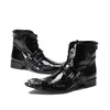 Pointed Metal Tip Fashion Men Boots Motocycle and Party Boots Botas Hombre Western Cowboy Boot Men, Big Sizes US6-12