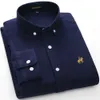 Lente 100% katoen oxford mannen shirt witte lange mouwen borduurwerk reguliere fit zachte dikke comfortabele mannelijke 210809