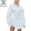 Mulheres vestido de manga comprida Única camisa de peito irregular Branco ES Plus Tamanho Sexy Senhoras Es Verão 210524