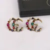 18k Gold Plated 925 Silver Luxury Brand Designers Double Letters Stud Geometric Pamile Women Colorful Crystal Rhinestone Pearl Earring Wedding Party Jewerlry