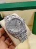 Luxury Men's Watch tredimensionell romersk bokstavlig Dial Silver Full Rhinestone rostfritt stål Automatisk datum221L