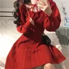 Casual Dresses Sweet Knitted Dress Women Winter Elegant Kawaii Mini Female Japanese Style Korean Party Christmas Clothes 2021