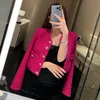 New Spring Fashion Women O-Neck Long Sleeve Rose Color Tweed Woolen Short Desinger Jacket Coat High Casacos smlxl